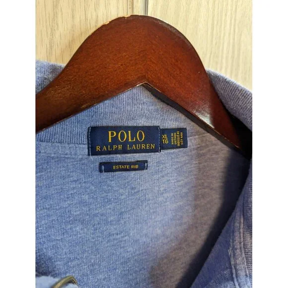 POLO RALPH LAUREN Estate Rib Jumper Blue Quarter 1/4 Zip Mens XL - Picture 4 of 7